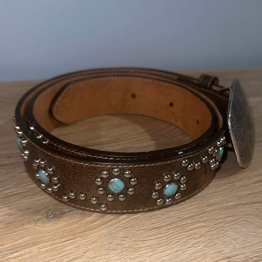 Elegant Brown Belt with Turquoise Details